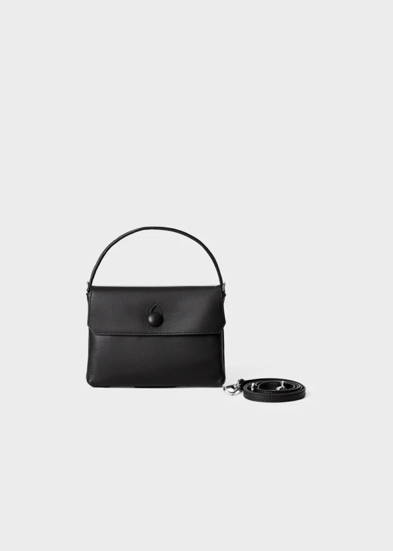 Black Elara Maison Soft Leather Small Top Handle Bag shoulder strap detail