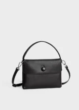 Black Elara Maison Soft Leather Small Top Handle Bag shoulder strap detail front view