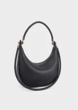 Black Sienna Forme Soft Genuine Leather Hobo Bag Front Angle View