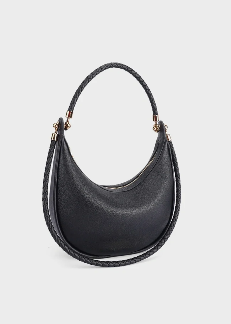 Black Sienna Forme Soft Genuine Leather Hobo Bag Front Angle View