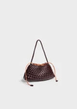 Chocolate Liora Weave Minimal Genuine Leather Shoulder Bag Front Angle View