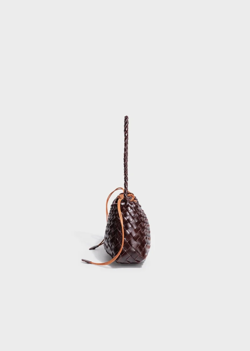 Chocolate Liora Weave Minimal Genuine Leather Shoulder Bag Side View