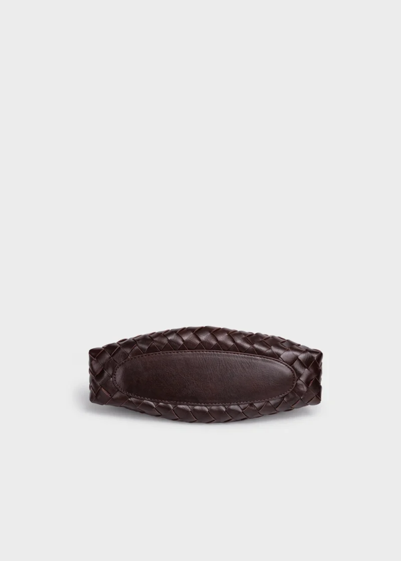 Chocolate Liora Weave Minimal Genuine Leather Shoulder Bag Bottom View
