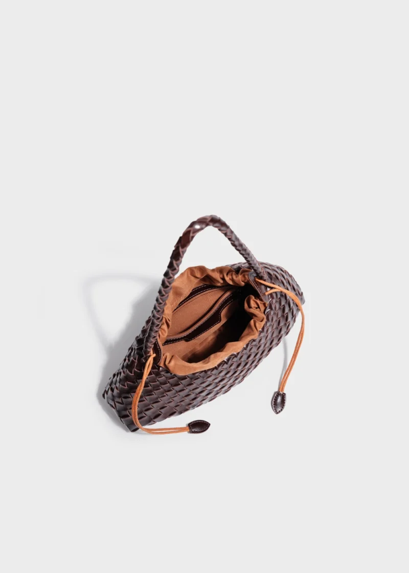 Chocolate Liora Weave Minimal Genuine Leather Shoulder Bag Interior View Mother bag