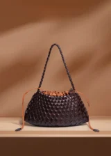 Chocolate Liora Weave Minimal Genuine Leather Shoulder Bag Lifestyle Scene
