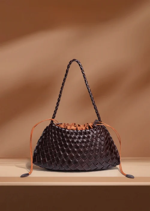 Chocolate Liora Weave Minimal Genuine Leather Shoulder Bag Lifestyle Scene