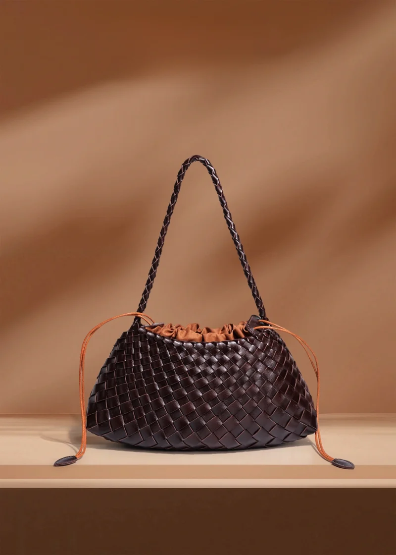 Chocolate Liora Weave Minimal Genuine Leather Shoulder Bag Lifestyle Scene