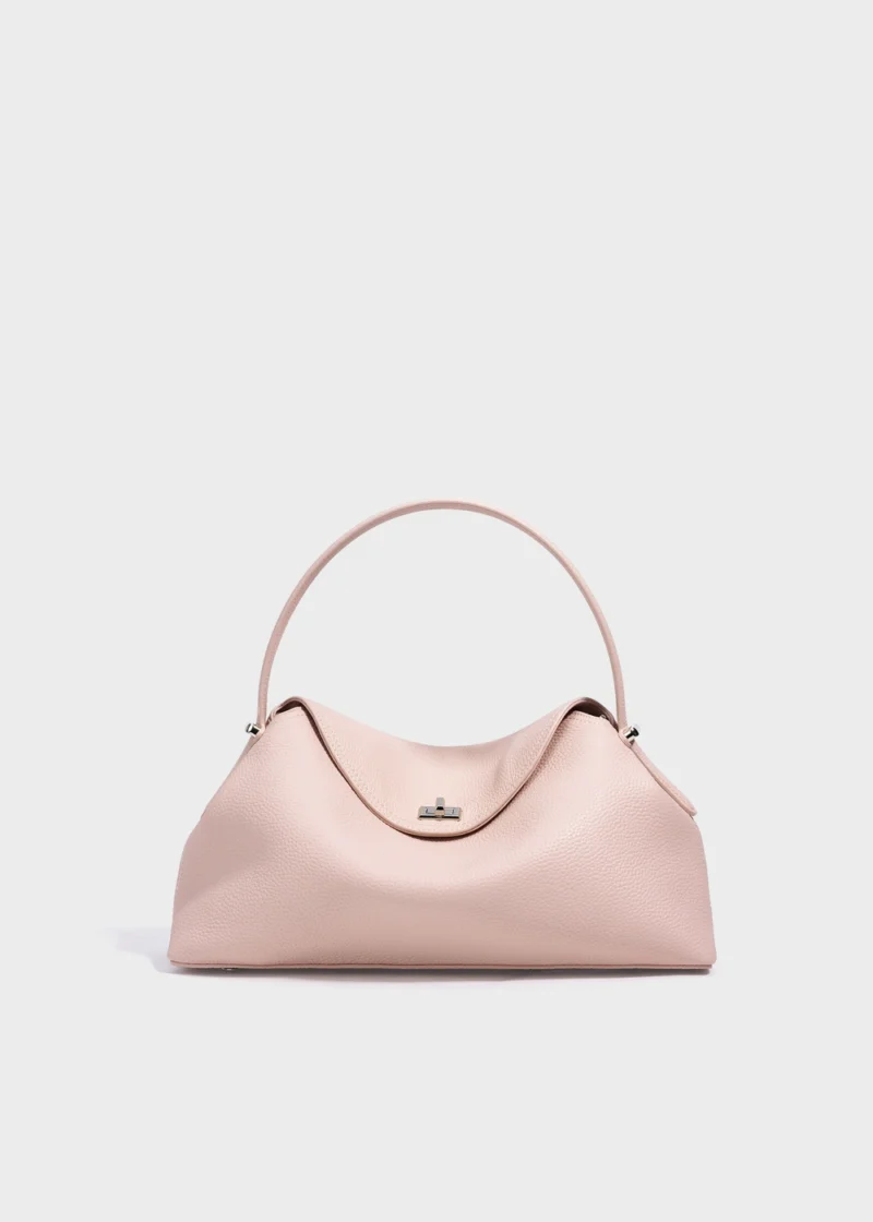 Pink Elowen Crest Structured Genuine Leather Tote Bag Main Image