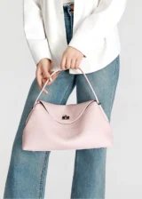 Pink Elowen Crest Structured Genuine Leather Tote Bag Model Carrying 01