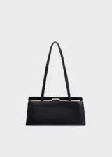 KS-BG-SB-005-BLK-01 Black Noelle Essence Luxury Vegan Leather Baguette Shoulder Bag Main Image