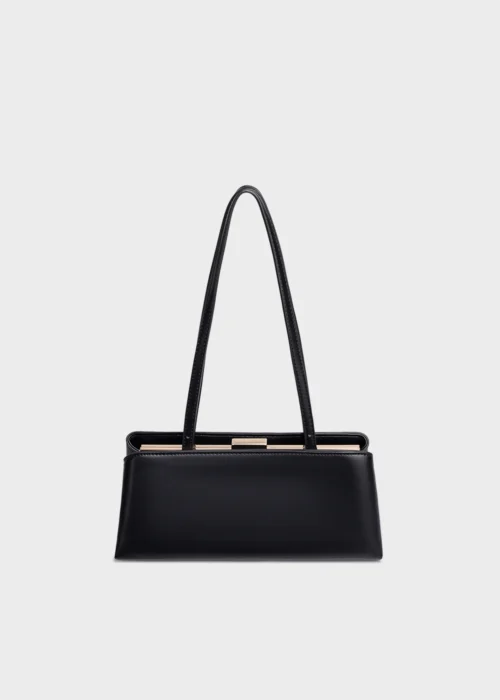 KS-BG-SB-005-BLK-01 Black Noelle Essence Luxury Vegan Leather Baguette Shoulder Bag Main Image