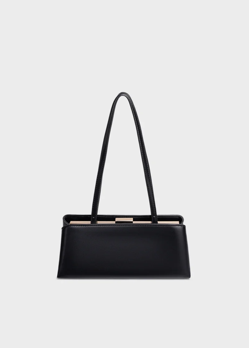 KS-BG-SB-005-BLK-01 Black Noelle Essence Luxury Vegan Leather Baguette Shoulder Bag Main Image