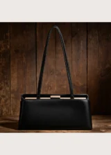 KS-BG-SB-005-BLK-cj Black Noelle Essence Luxury Vegan Leather Baguette Shoulder Bag Lifestyle Scene