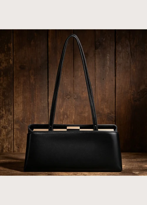 Black Noelle Essence Luxury Vegan Leather Baguette Shoulder Bag Lifestyle Scene
