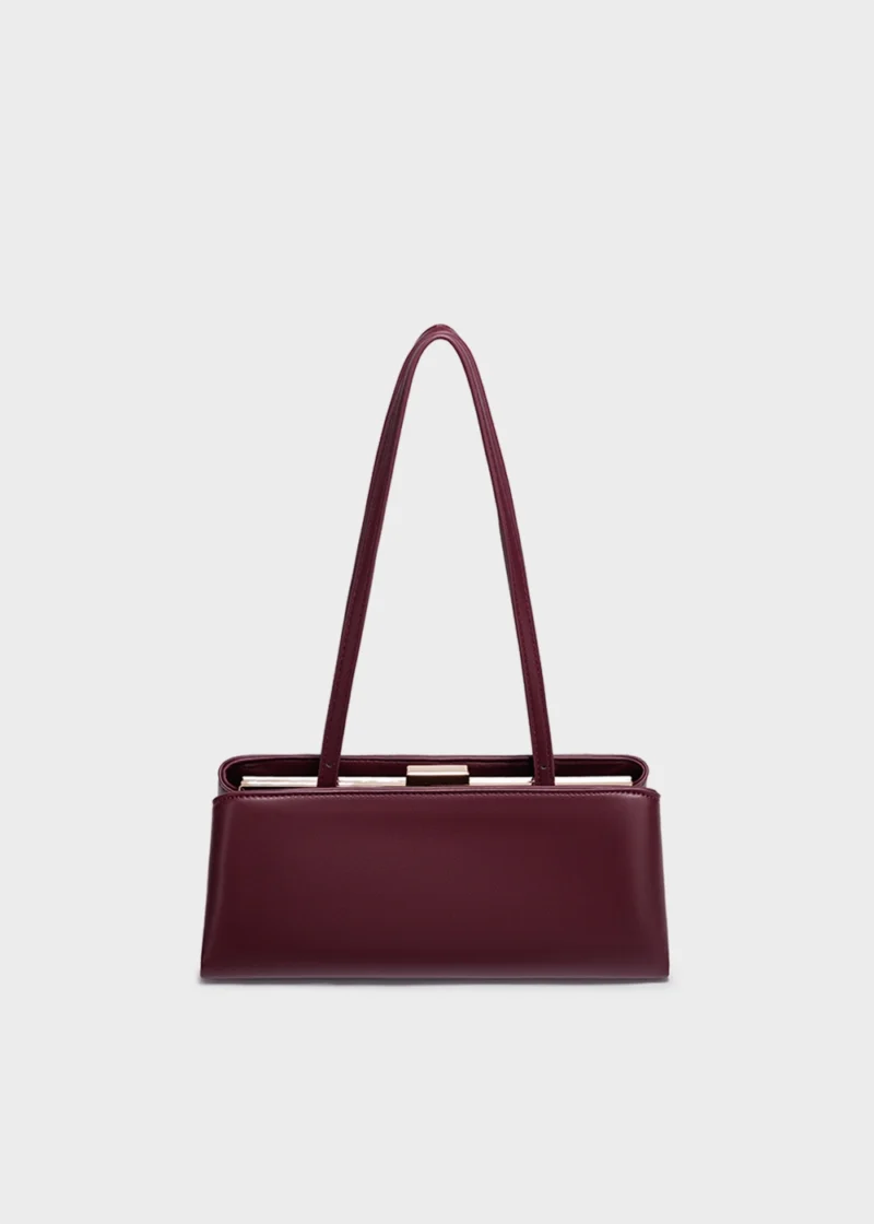 KS-BG-SB-005-BUR-01 Burgundy Noelle Essence Luxury Vegan Leather Baguette Shoulder Bag Main Image