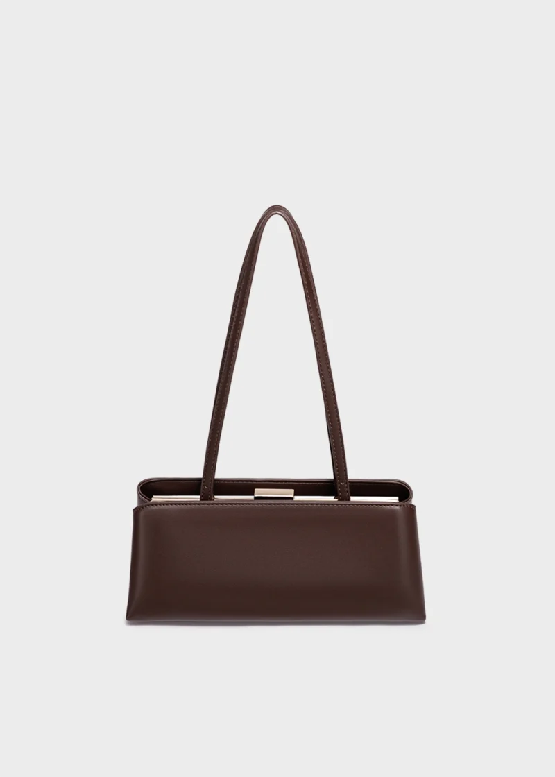 KS-BG-SB-005-MOC-01 Mocha Noelle Essence Luxury Vegan Leather Baguette Shoulder Bag Main Image