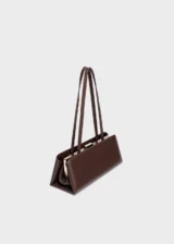 KS-BG-SB-005-MOC-01. Mocha Noelle Essence Luxury Vegan Leather Baguette Shoulder Bag Front Angle View