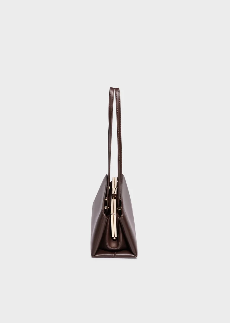 KS-BG-SB-005-MOC-03 Mocha Noelle Essence Luxury Vegan Leather Baguette Shoulder Bag side view