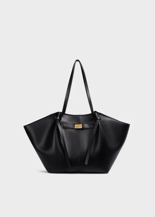 KS-BG-TB-002-BLK-01 Black Mirelle Studio Minimal Premium Vegan Leather Tote Bag Main Image