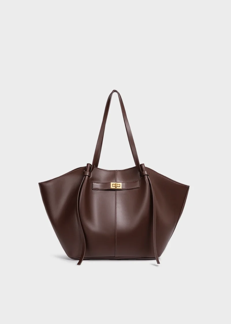 KS-BG-TB-002-MOC-01 Mocha Mirelle Studio Minimal Premium Vegan Leather Tote Bag Main Image