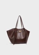 KS-BG-TB-002-MOC-02 Mocha Mirelle Studio Minimal Premium Vegan Leather Tote Bag Front Angle View
