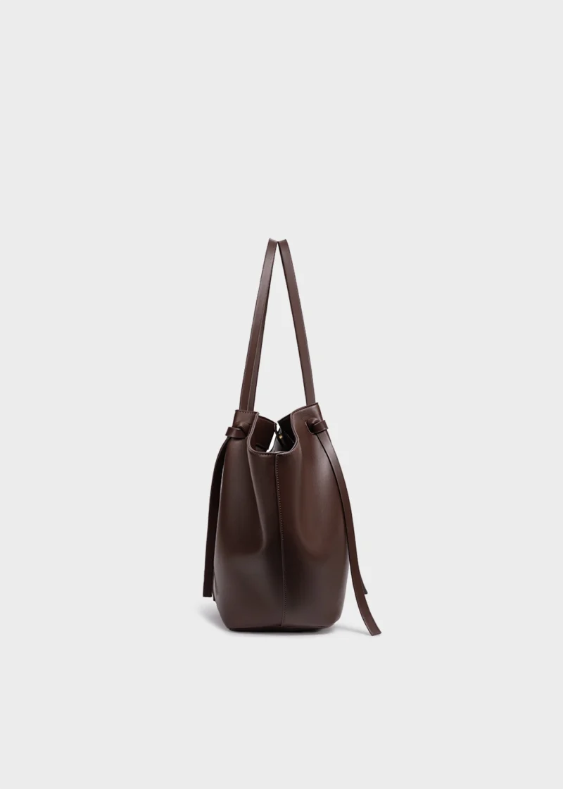 KS-BG-TB-002-MOC-03 Mocha Mirelle Studio Minimal Premium Vegan Leather Tote Bag side view