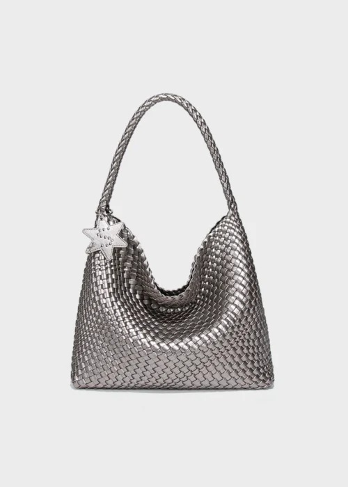 KS-BG-TB-003-GRY-01 Grey Celeste Haven Woven Refined Vegan Leather Tote Bag Main Image