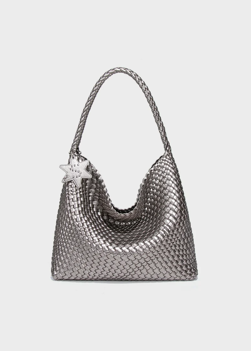 KS-BG-TB-003-GRY-01 Grey Celeste Haven Woven Refined Vegan Leather Tote Bag Main Image