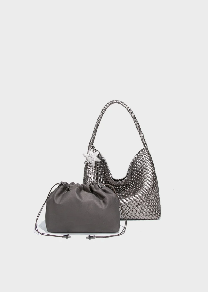 KS-BG-TB-003-GRY-02 Grey Celeste Haven Woven Refined Vegan Leather Tote Bag interior view