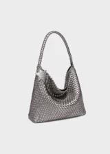 KS-BG-TB-003-GRY-03 Grey Celeste Haven Woven Refined Vegan Leather Tote Bag Front Angle View