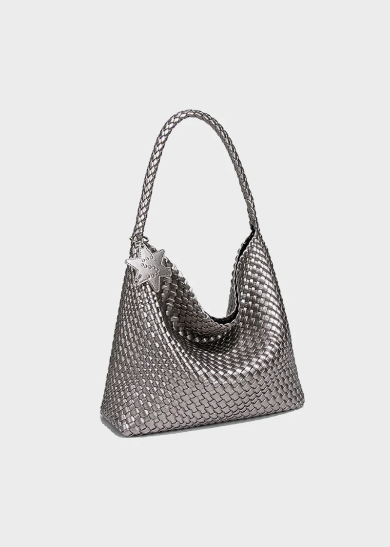 KS-BG-TB-003-GRY-03 Grey Celeste Haven Woven Refined Vegan Leather Tote Bag Front Angle View
