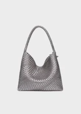 KS-BG-TB-003-GRY-05 Grey Celeste Haven Woven Refined Vegan Leather Tote Bag back view