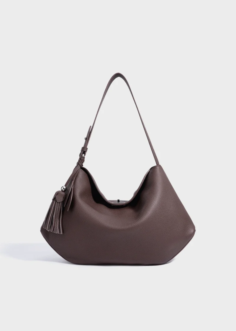 Mocha Aurelia Loom Relaxed Genuine Top-Grain Leather Shoulder Tote Bag Main Image