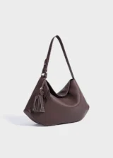 Mocha Aurelia Loom Relaxed Genuine Top-Grain Leather Shoulder Tote Bag Front Angle View