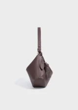 Mocha Aurelia Loom Relaxed Genuine Top-Grain Leather Shoulder Tote Bag side view