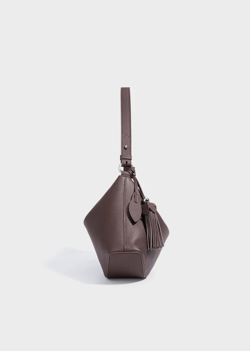 Mocha Aurelia Loom Relaxed Genuine Top-Grain Leather Shoulder Tote Bag side view