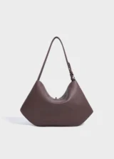 Mocha Aurelia Loom Relaxed Genuine Top-Grain Leather Shoulder Tote Bag back view