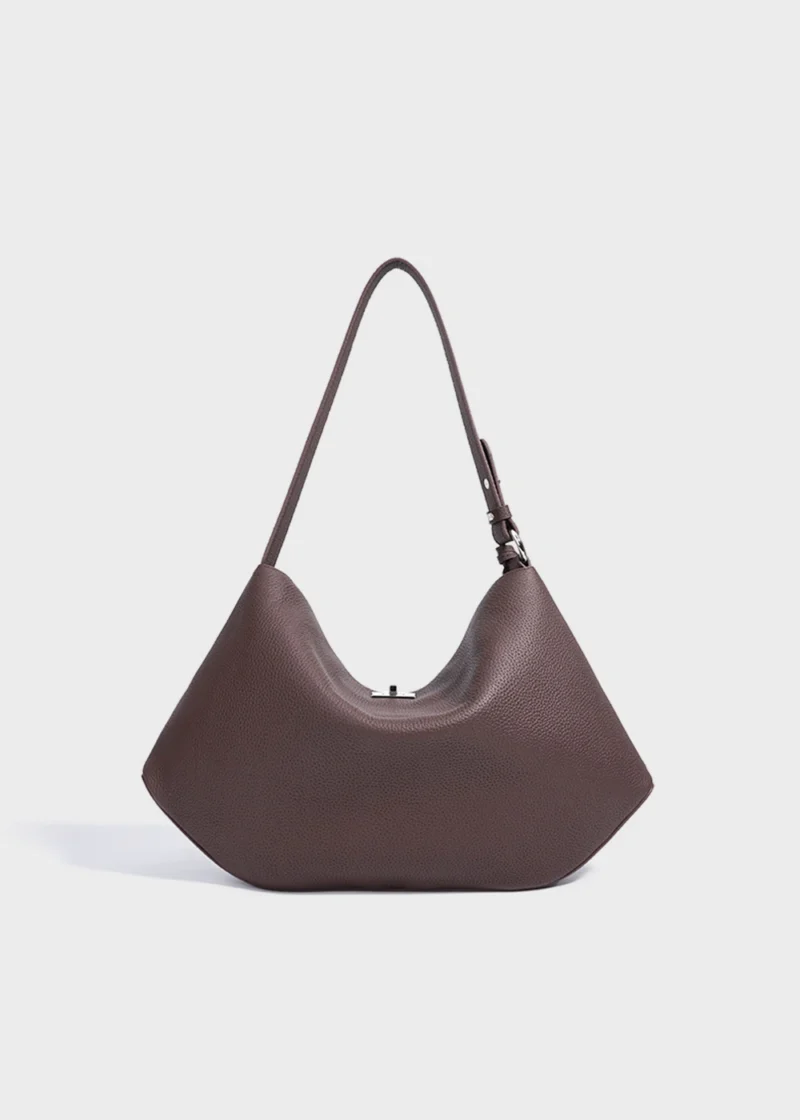 Mocha Aurelia Loom Relaxed Genuine Top-Grain Leather Shoulder Tote Bag back view