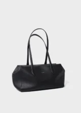 KS-BG-TB-005-BLK-02 Black Camille Verve Heritage Top-Grain Leather Shoulder Tote Bag Front Angle View