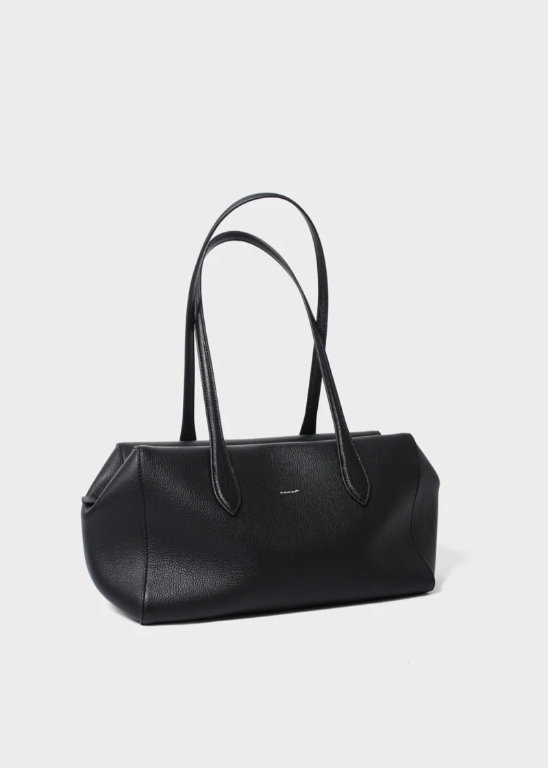KS-BG-TB-005-BLK-02 Black Camille Verve Heritage Top-Grain Leather Shoulder Tote Bag Front Angle View