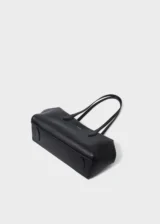 KS-BG-TB-005-BLK-05 Black Camille Verve Heritage Top-Grain Leather Shoulder Tote Bag Flat Lay