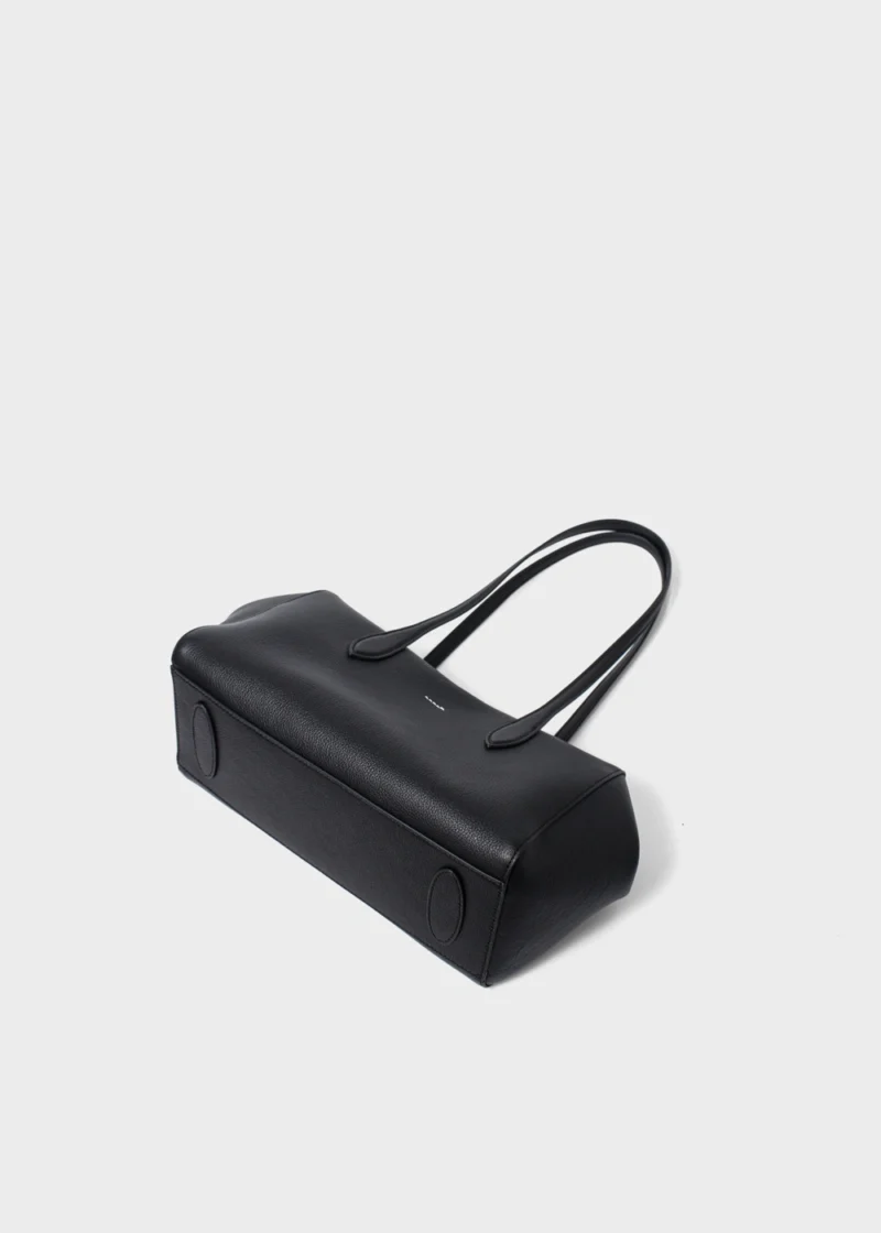 KS-BG-TB-005-BLK-05 Black Camille Verve Heritage Top-Grain Leather Shoulder Tote Bag Flat Lay