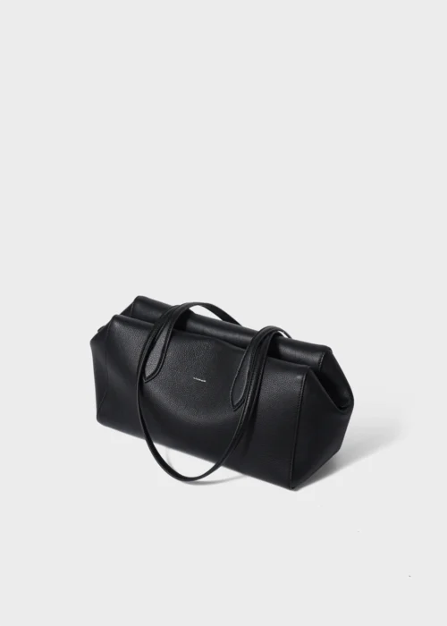 Black Camille Verve Heritage Top-Grain Leather Shoulder Tote Bag shoulder strap detail