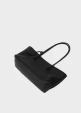 KS-BG-TB-006-BLK-05 Black Eloise Crest Signature Top-Grain Leather Tote Bag Flat Lay