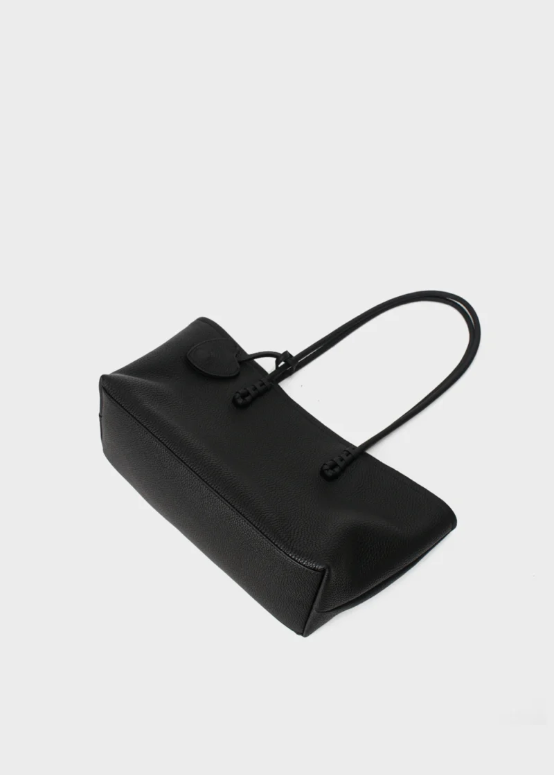 KS-BG-TB-006-BLK-05 Black Eloise Crest Signature Top-Grain Leather Tote Bag Flat Lay