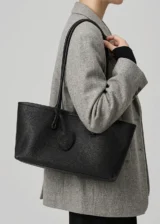 KS-BG-TB-006-BLK-model Black Eloise Crest Signature Top-Grain Leather Tote Bag model carrying