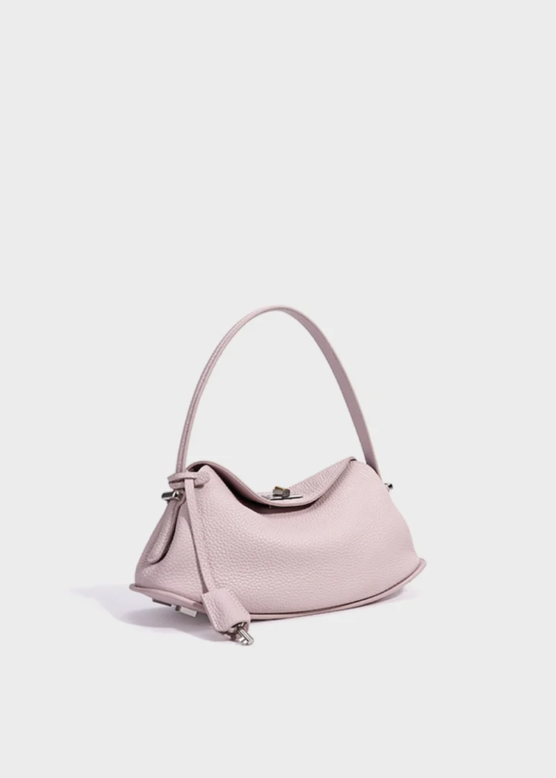 KS-BG-TH-001-BPK-02 Blush Pink Lyra Poise Minimal Genuine Top-Grain Leather Top Handle Bag Front Angle View