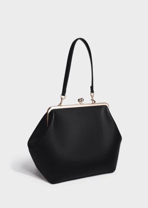 Black Serene Atelier Classic Vegan Leather Top Handle Bag Front Angle View