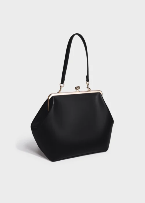 Black Serene Atelier Classic Vegan Leather Top Handle Bag Front Angle View