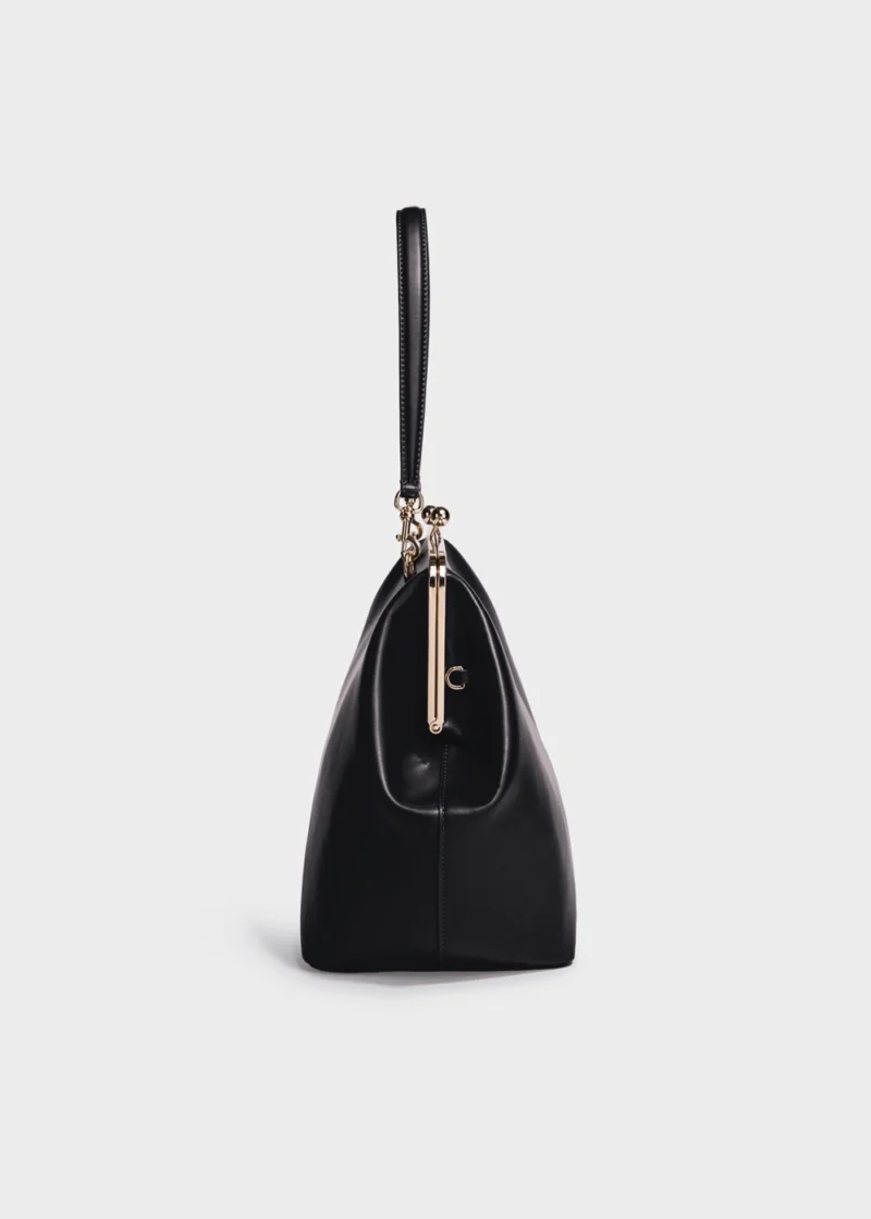 KS-BG-TH-002-BLK-03 Black Serene Atelier Classic Vegan Leather Top Handle Bag side view